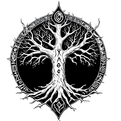 Viking Runes Ygg Drasil Tree Surrounded