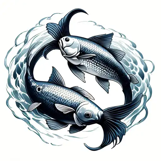 2 Japanese Carps Swimming In Circle