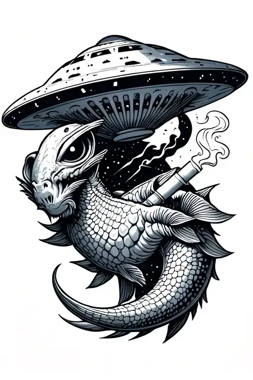 Pisces Aliens Smoking Joint Flying Ufo