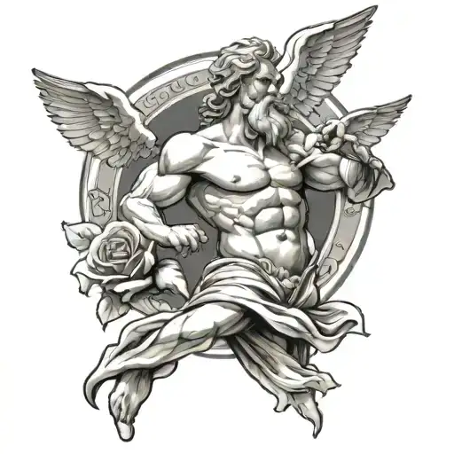 Zeus With Rose And Dove Flying