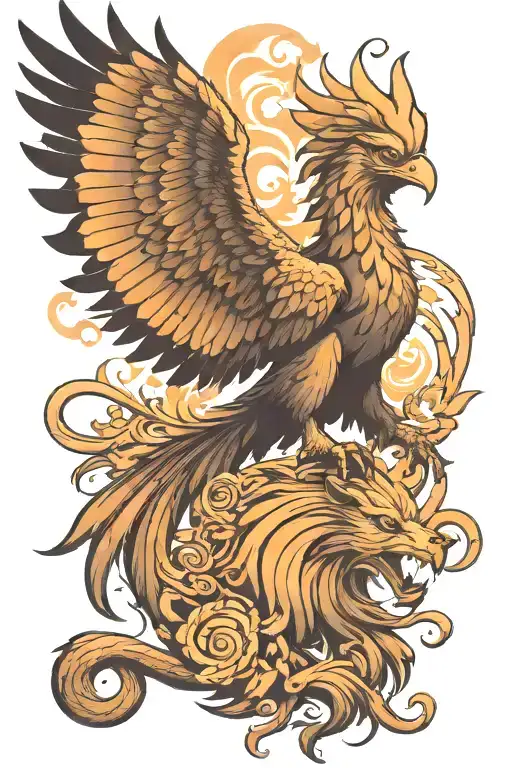 Majestic Pheonix Gaurding A Lion