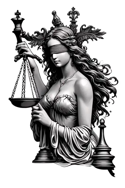 Lady Justice Playing Chess With Blindfold On