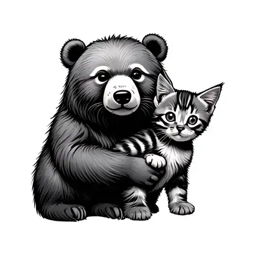 Grizzle Bear Holding A Kitten