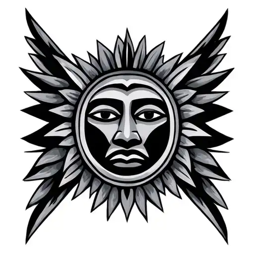 Black And Gray African Totem Pole Face Encircled