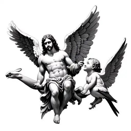 Archangel Michael Jesus Baby Angel And Two Birds
