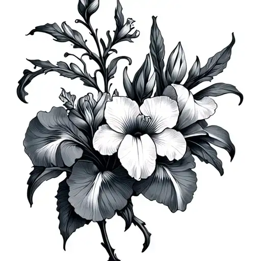 Iris And Cosmo Flowers On A Vine Intertwined