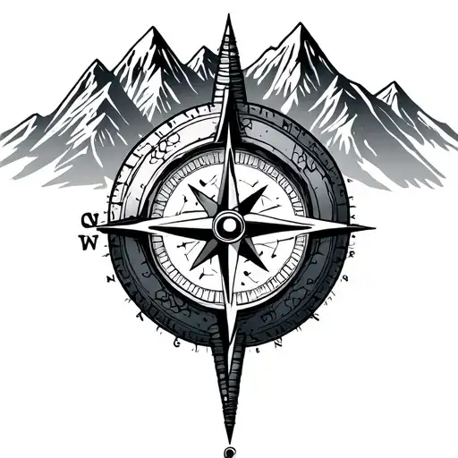 Compass Behind Mountain Range