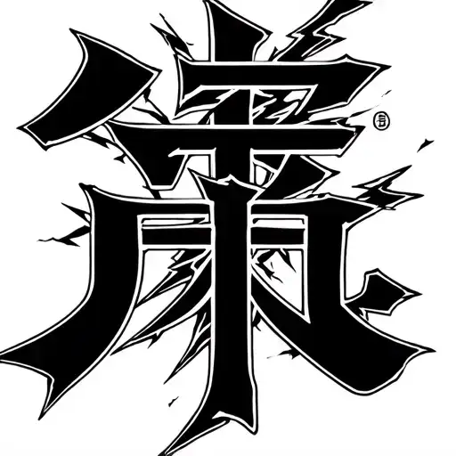 Lightning Bolt Coming Out Of Japanese Character For The Word Lightning