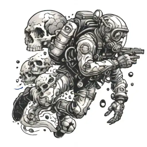 A Scuba Diver Exploring A Galaxy Filled With Floating Skulls