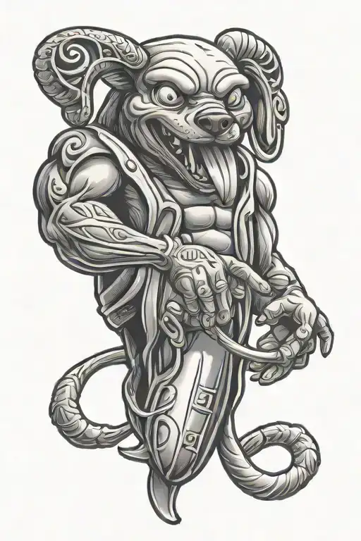 Muscular Hotdog Holding Chicken Wing Nunchucks