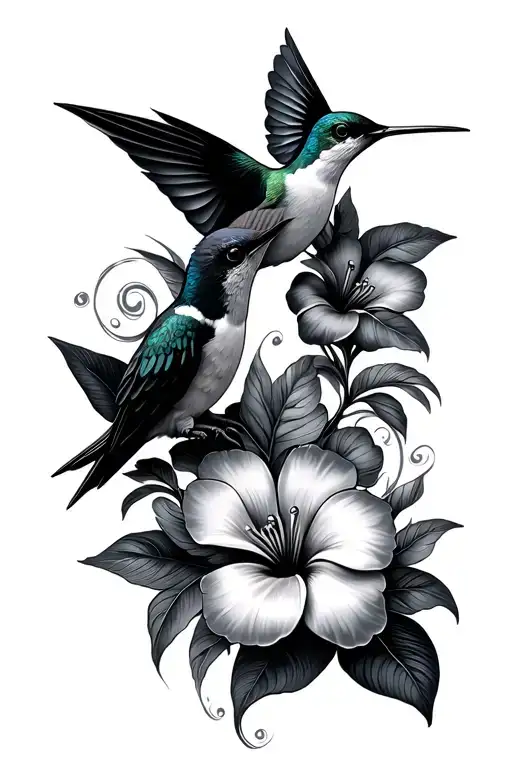 2 Hummingbirds Hawaiian Flowers And Swirls