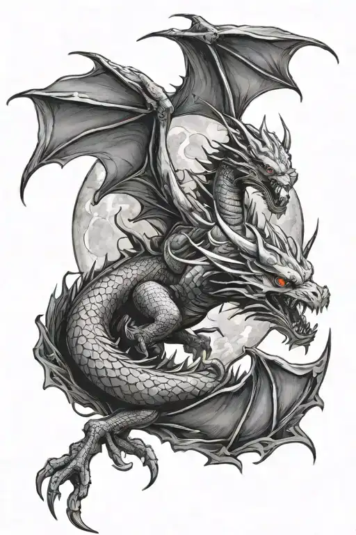 Moon And Dragons Flying