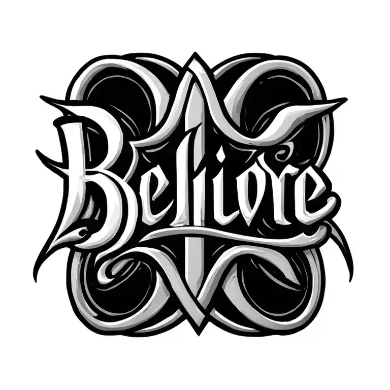 The Word Believe Written Religious Symbol Intertwined