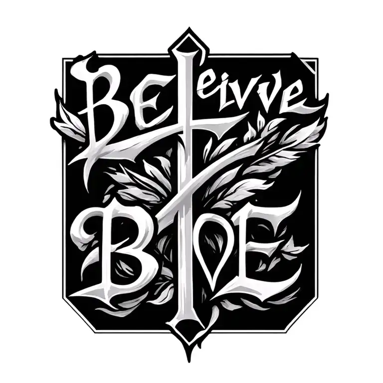 The Word Believe Vertical Written Religious Symbol Intertwined