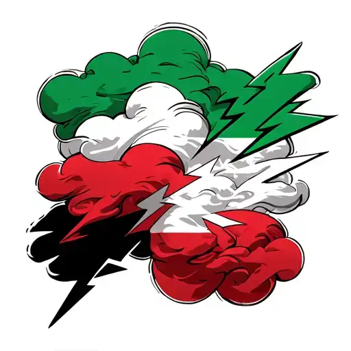 Itlian Flag Cloud Backround With Lighting Bolts On Shoulder