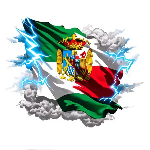 Itlian Flag Cloud Backround With Blue Lighting Bolts