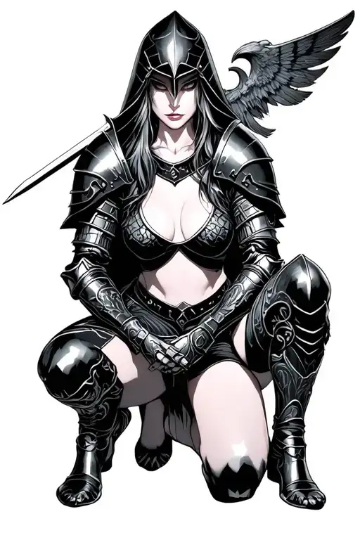 A Knight In Black Armour On Knees In Front Of Her