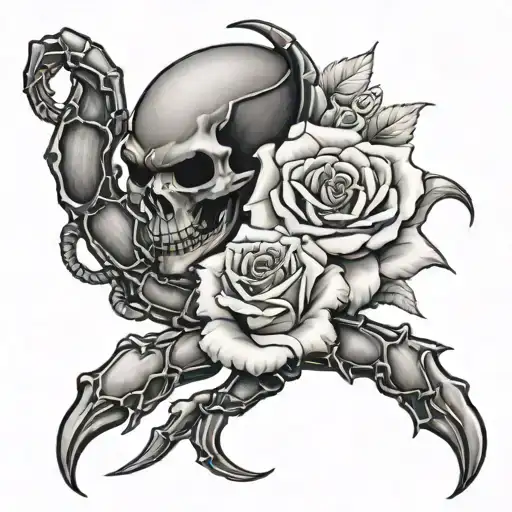 Scorpion With A Rose And Hidden Skull Face