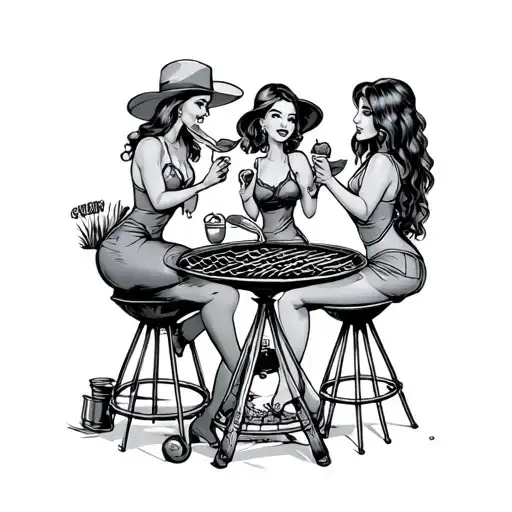 Saloon At A Bbq With California Girls Eating A Chicken Leg