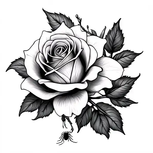 Rose And A Spider Lily Intertwined