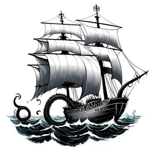 Kraken Grabbing Sail Boat