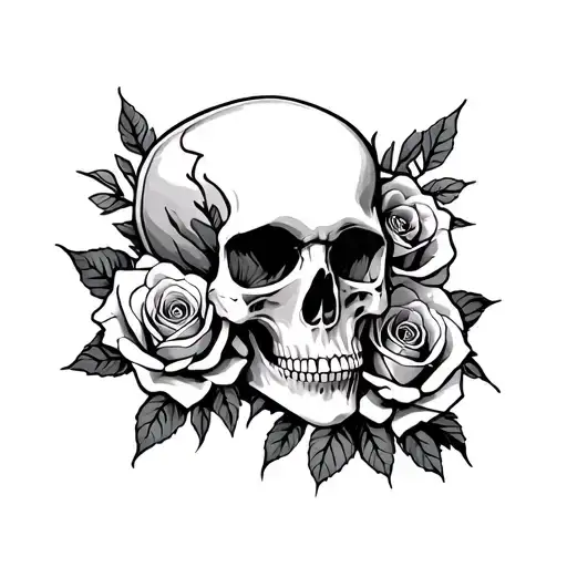 Skull And Roses Blooming