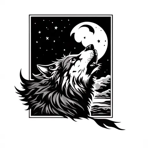 Tribal Tattoo Wolf Howling At The Moon