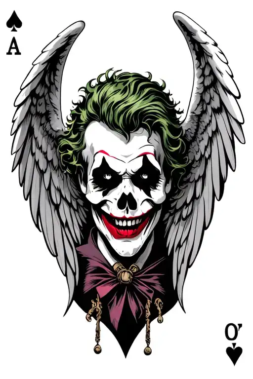 Joker Card Design And Skull And Angel Wings