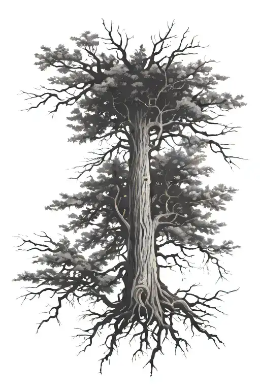 Redwood Forest Looking Up From Ground With Roots