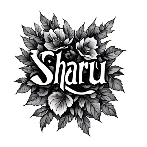 Write A Name Sharu In Gothic Style And Add Leaves In The Background