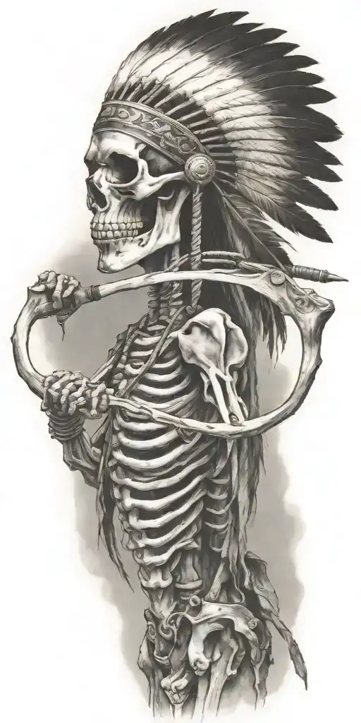 Native American Skeleton Shooting Bow At Camera