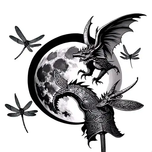 Viking Armor With Full Moon And Dragonflies Flying