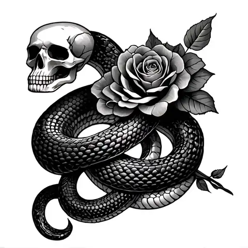 Snake With Roses And Skulls
