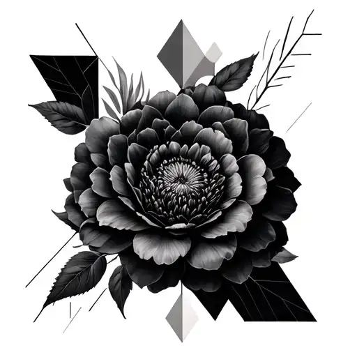 Black Dahlia With Geometric Shapes Surrounding