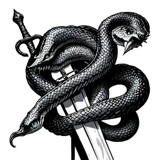 Snake Wrapped Around Sword Intertwined