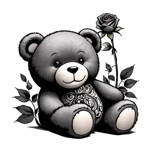 Teddy Bear With A Rose In His Hand Holding