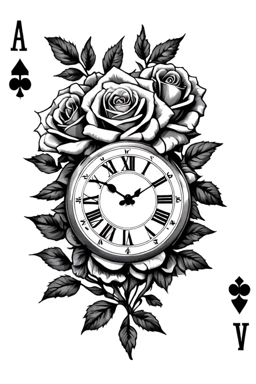 Roses Clock Face Deck Of Card Design Featuring