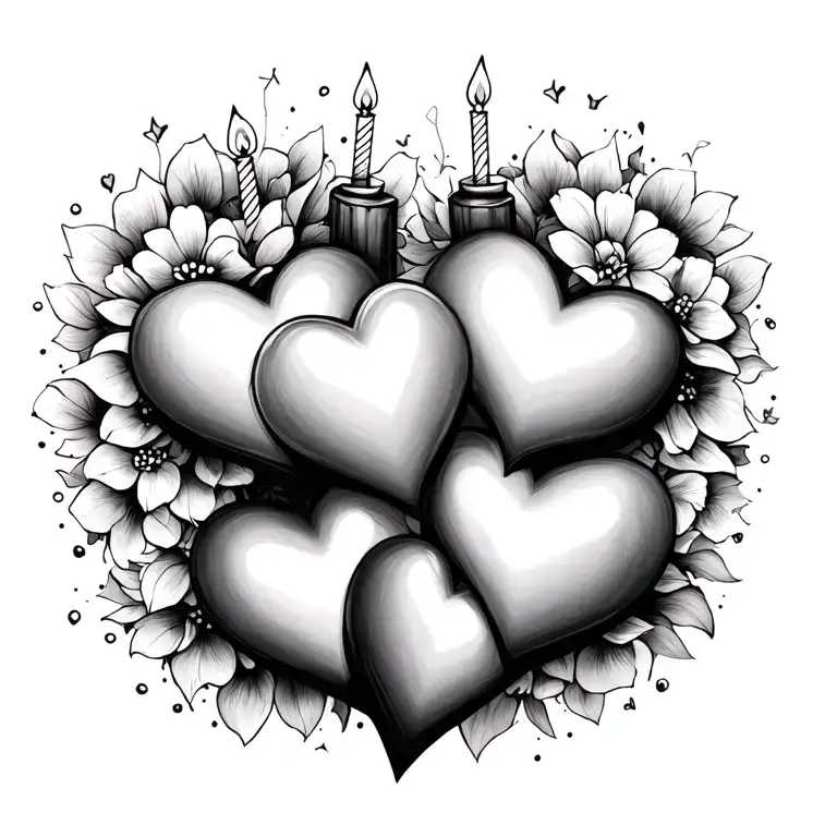 5 Hearts Interlinked With Birthdays