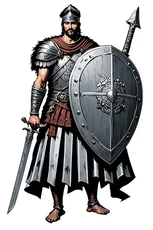 Roman Warior Whit Shield And Sword