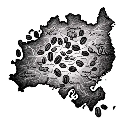A Map With A Trail Of Coffee Beans Leading To Different Adventure Locations