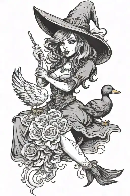Sexy Witch Casting Spells Holding A Duck
