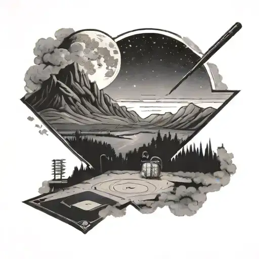 A Night Sky Over A Baseball Field With Mountains In The Background