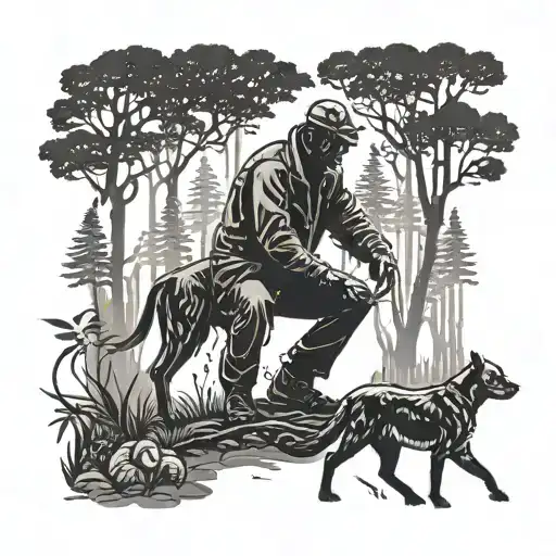 A Silhouette Of A Veterinarian Caring For A Wounded Animal In A Peaceful Forest Setting