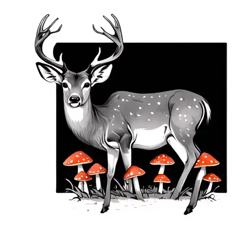Deer Surrounded By Mushrooms