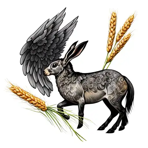 Small Horse Wing Wings Incoprating A Hare Below With Barley