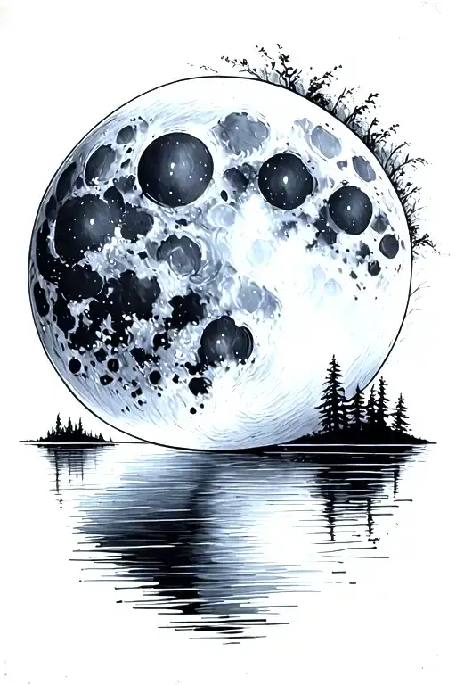 Waning Gibbous Moon Tattoo On Shoulder With Lake Under The Tattoo For A Upper Half Sleeve