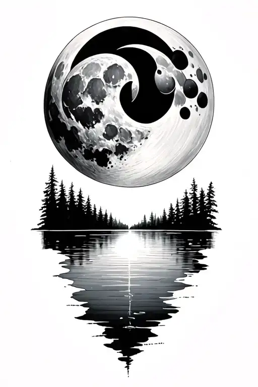 Waning Gibbous Tattoo On Shoulder With Lake Under The Tattoo For A Upper Half Sleeve
