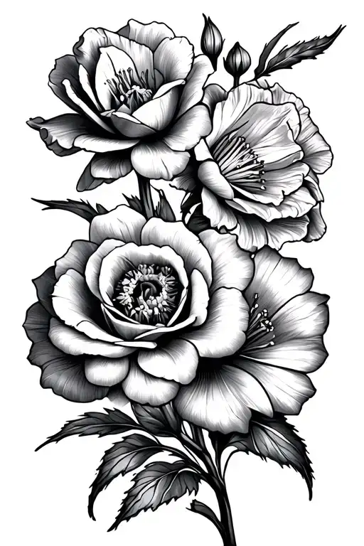 Carnation And Daffodil And Rose And Gladiolus Outline