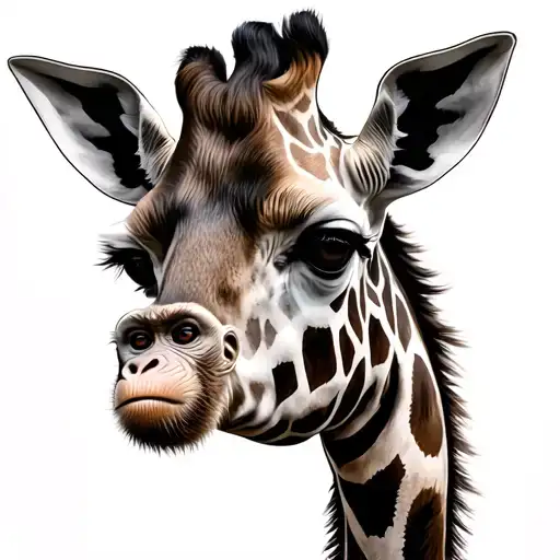 Realistic Giraffe With Monkey
