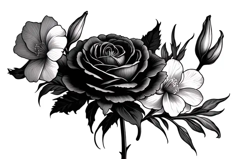 Carnation And Daffodil And Rose And Gladiolus Outline